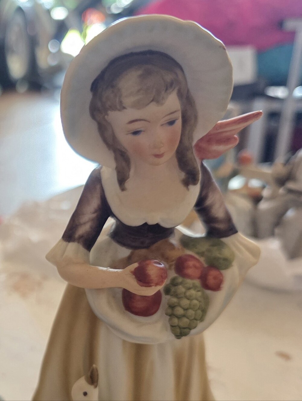 Vintage Lefton 6988  Girl w/ goose Porcelain Figure  Japan Matte Bisque